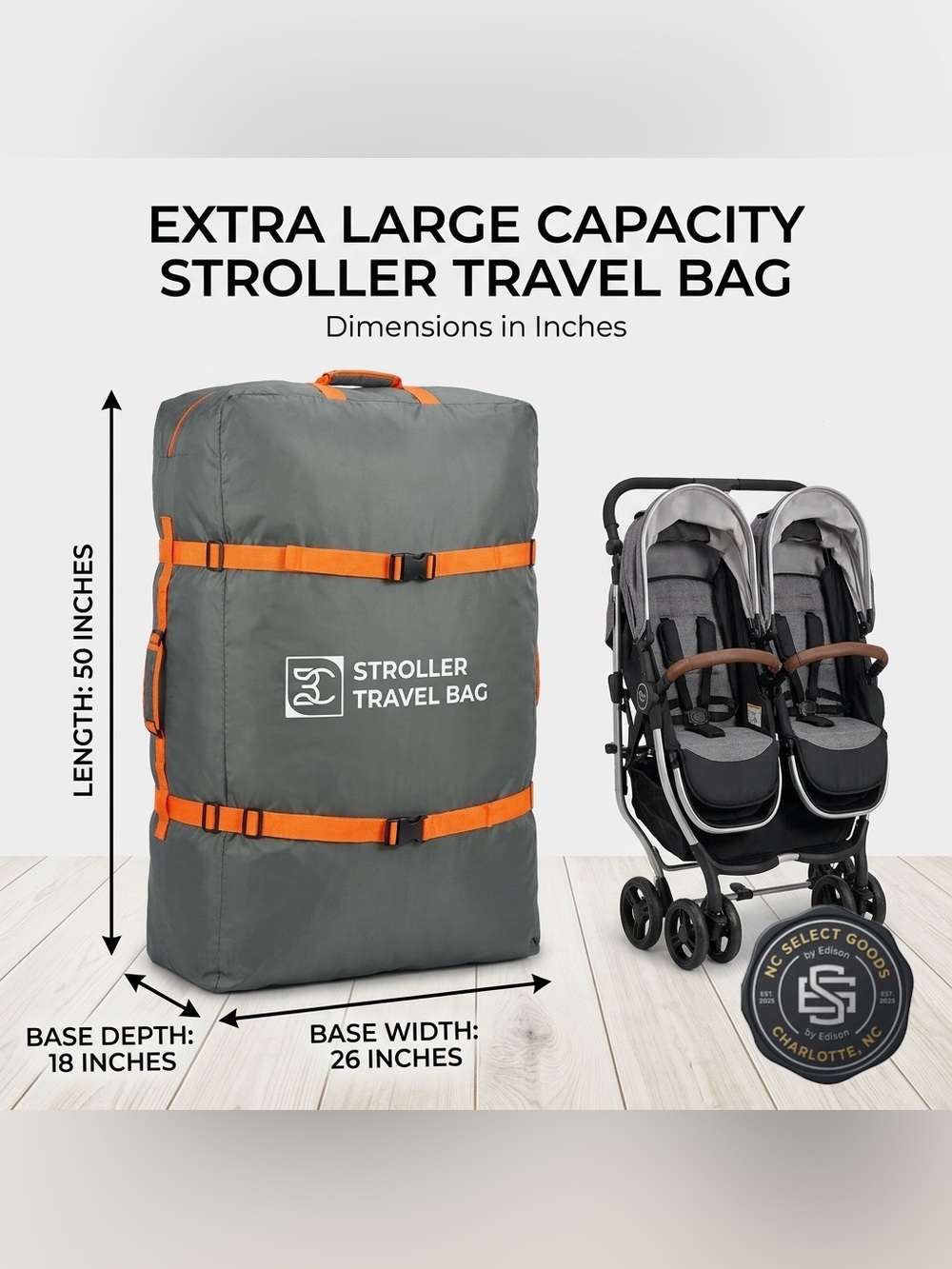 XL Stroller Travel Bag Gate Check Heavy Duty Double Stroller Airplane Cover 50"